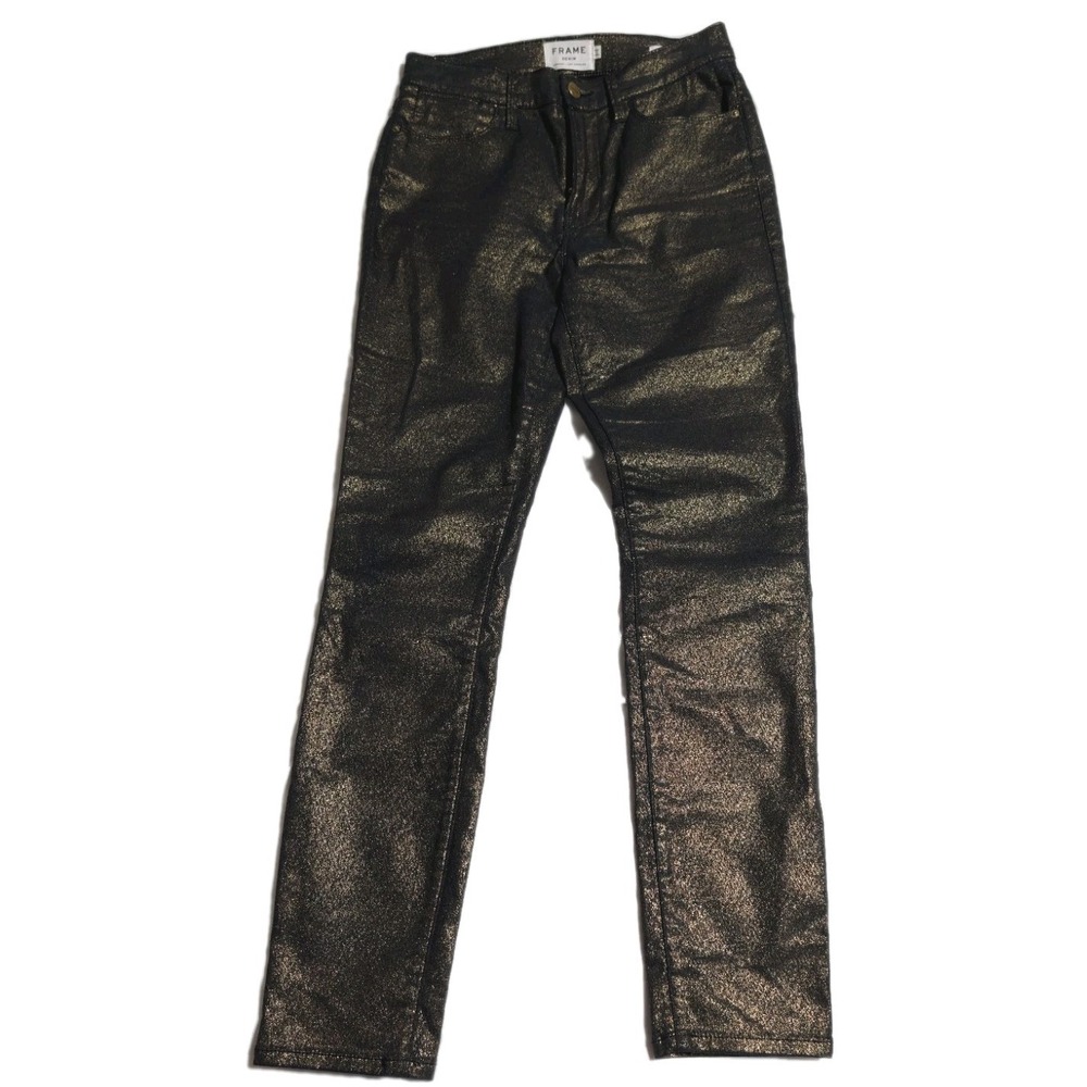 FRAME Le High Skinny Jeans Women's‎ 27 Black Gold Metallic Coated